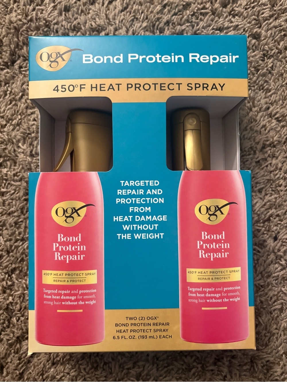 OGX Bond Protein Repair 450°F Heat Protect Spray - Pink & Gold (2 Pack)